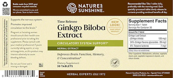 Ginkgo Biloba Extract Time-Release (30 Tabs)