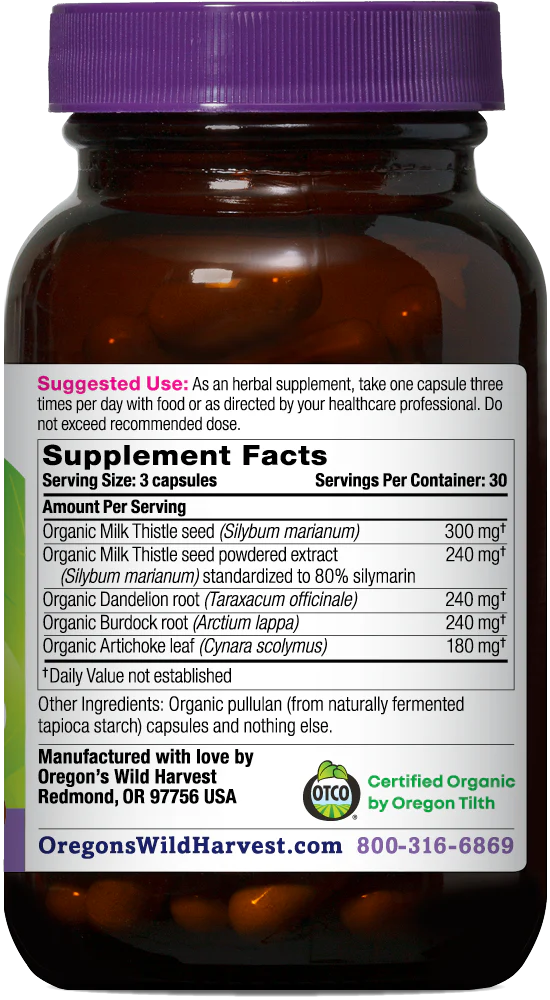 Milk Thistle Dandelion Capsules, Organic